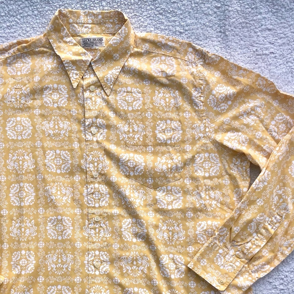 Lucky Brand shirt button down vintage long sleeve yellow floral print men’s XXL